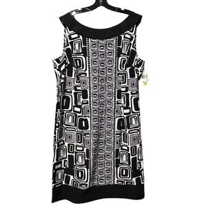 NEW Connected Apparel Woman Dress 20W Plus Black White Sleeveless Geometric Midi